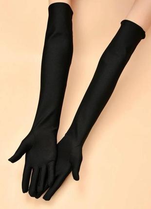 Перчатки рукавички черные длинные атлас2 фото