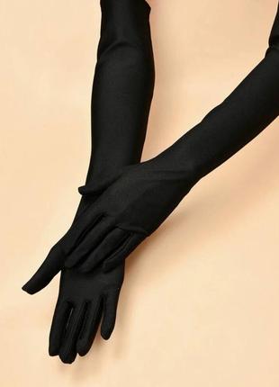 Перчатки рукавички черные длинные атлас3 фото