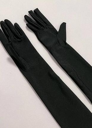 Перчатки рукавички черные длинные атлас6 фото