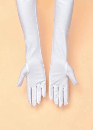 Перчатки рукавички белые длинные атлас3 фото
