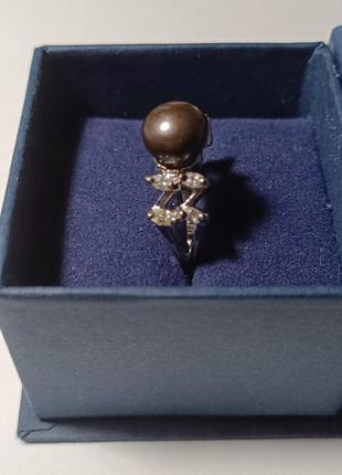 Серебряное кольцо с чёрной жемчужиной.3 фото