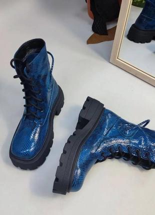 Эксклюзивные ботинки из натуральной итальянской кожи синие6 фото