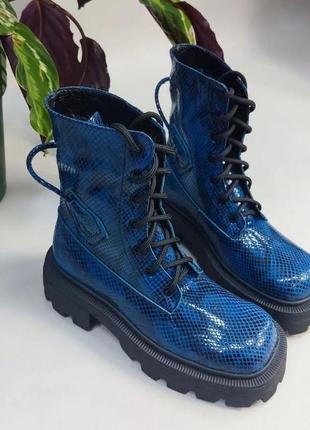 Эксклюзивные ботинки из натуральной итальянской кожи синие7 фото