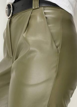 Женские кожаные брюки черные брюки коричневые хаки оливковые зеленые7 фото