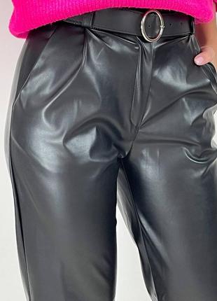 Жіночі шкіряні брюки чорні штани коричневі хакі оливкові зелені6 фото