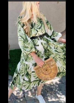 H&m новое пышное платье миди ярусы  баллон рукав листья9 фото