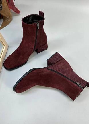 Эксклюзивные ботинки из натуральной итальянской кожи и замша женские бордовые3 фото