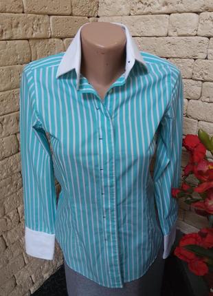 Рубашка женская в полоску бирюзовая