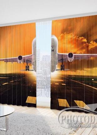 Фото шторы "взлет самолета на закате"- любой размер! читаем описание!