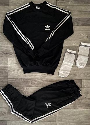Адидас черный споривный костюм (свитшот adidas + штаны adidas)
