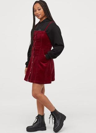 Бордовый сарафан платье на девочку вельветовый сарафан на пуговицах 40  xxs распродажа hm3 фото