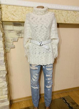 Пончо свитер накидка бахрома шерсть