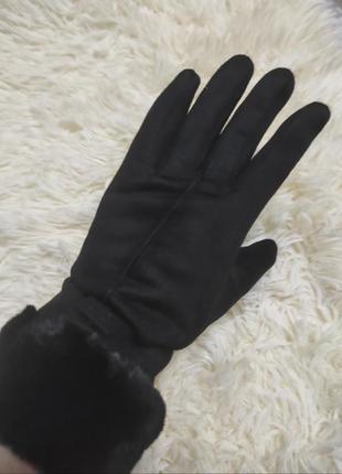 Перчатки зимние замш на меху женские, очень тёплые  и стильные,рукавицы,варежки, рукавички жіночі штучна замша на хутрі,рукавиці5 фото