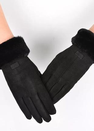 Замшевые перчатки зимние на меху женские, рукавицы с тач скрином,варежки, рукавички жіночі штучна замша на хутрі,рукавиці для сенсорних екранів