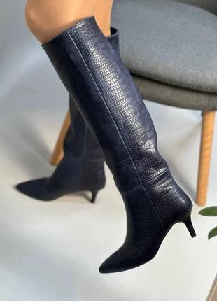 Екслюзивні чоботи з італійської шкіри та замші жіночі на шпильці