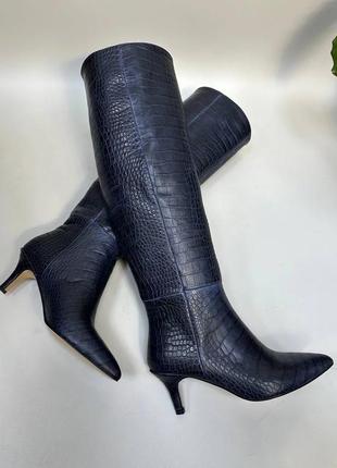 Екслюзивні чоботи з італійської шкіри та замші жіночі на шпильці3 фото