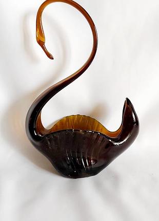 Ваза цветное стекло лебедь винтаж