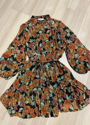 Платье рубашка в яркий цветочный принт