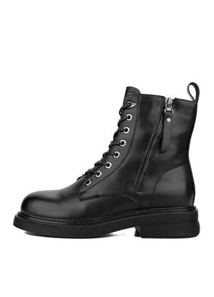 Ботинки зимние с мехом кожаные на шнуровке черные