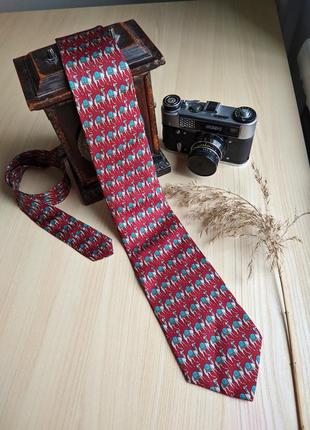 Галстук шелковый с верблюдами красный италия шелк