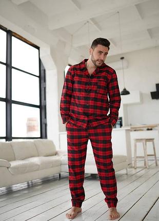 Пижама парная мужская женская красная в клетку фланелевая теплая s-3xl