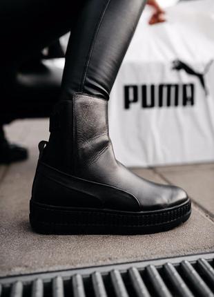 Чоботи чорні жіночі стильні круті  шкіряні puma by rihanna chelsea sneaker b00t “black”6 фото
