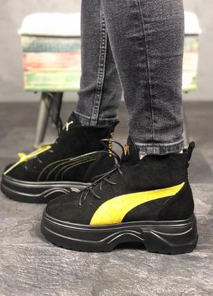 Женские высокие кроссовки puma spring boots brown yellow black1 фото