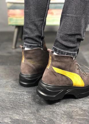Женские кроссовки puma spring boots brown yellow black4 фото