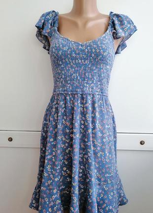 Платье женское голубое цветочный принт