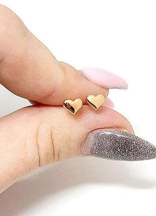 Сережки-цвяшки, позолочені, пусети, сердечка, мінімалізм, позолота