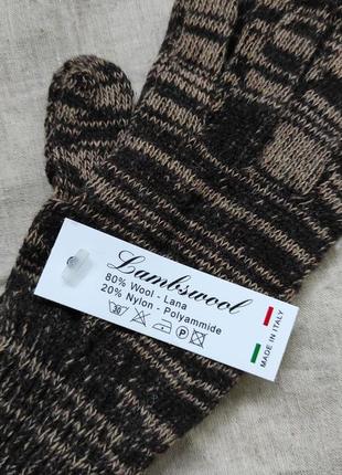 Жіночі теплі кашемірові / вовняні рукавички меланжеві коричневі смугасті lambswool італія2 фото