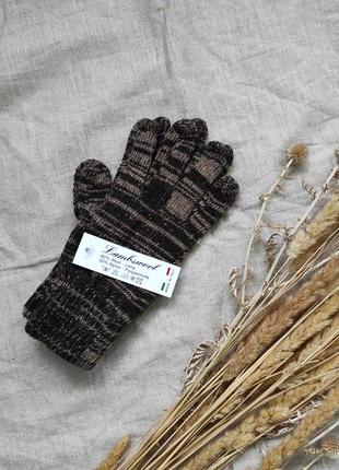 Жіночі теплі кашемірові / вовняні рукавички меланжеві коричневі смугасті lambswool італія1 фото