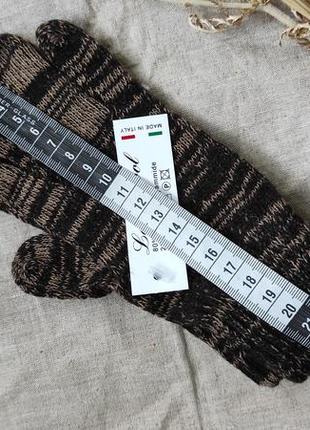 Жіночі теплі кашемірові / вовняні рукавички меланжеві коричневі смугасті lambswool італія3 фото