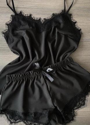 Піжамка софт майка та шортики, легка піжама з мереживом2 фото