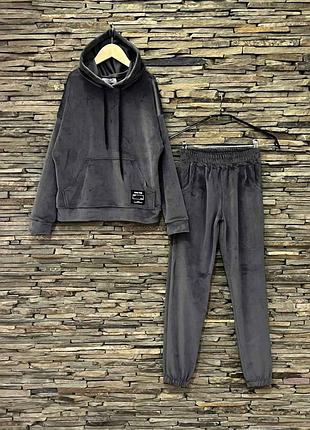 Сірий велюровий демісезонний костюм