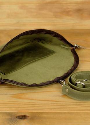 Кожаная сумка джон, натуральная винтажная кожа, цвет оливка3 фото