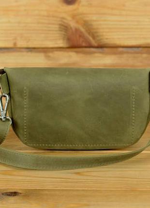 Кожаная сумка джон, натуральная винтажная кожа, цвет оливка4 фото