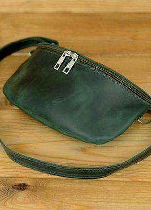 Кожаная сумка джон, натуральная винтажная кожа, цвет зеленый2 фото
