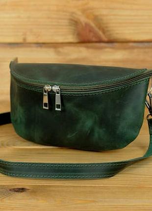 Кожаная сумка джон, натуральная винтажная кожа, цвет зеленый