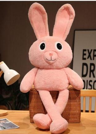 Забавна іграшка обіймашка зайчик 100 см рожева, довга м'яка іграшка заєць, іграшки тянучка3 фото