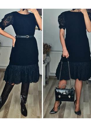 Черное бархатное миди платье нарядное винтажное платье ретро с кружевом2 фото