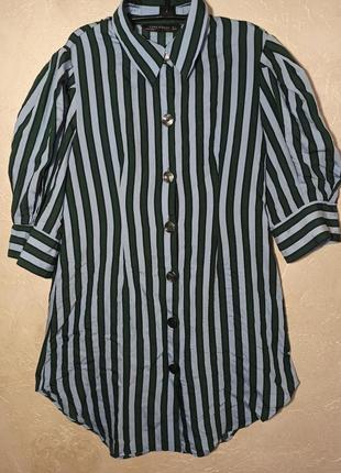 Удлиненная рубашка zara с объемными рукавами1 фото