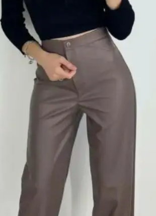 Прямые кожаные брюки женские норма и батал  3 цвета 5211фг3 фото