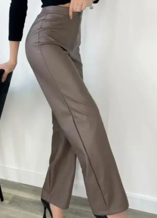 Прямые кожаные брюки женские норма и батал  3 цвета 5211фг2 фото