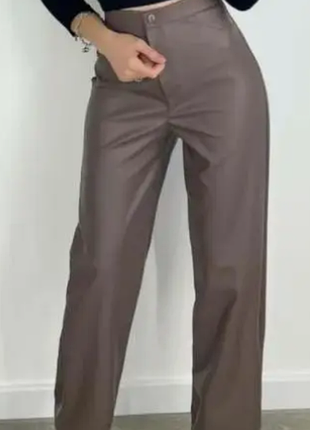 Прямые кожаные брюки женские норма и батал  3 цвета 5211фг