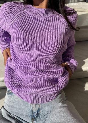 Кофта свитер вязаная свободного кроя лаванда однотонная сиреневая оверзайз тепла трендовая7 фото