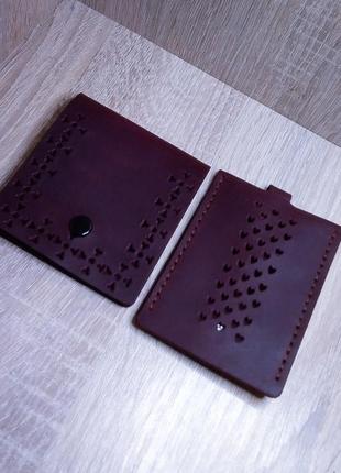 Комплект марсала ( шкіряний міні - гаманець і шкіряна ключниця).1 фото