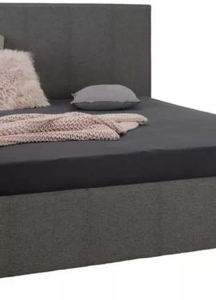 Ліжко двоспальне дерев'яне на ламелях з ящиком-нішою для білизни кімі 216x177x115 см сіре1 фото