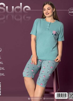Жіноча піжама з футболкою та бріджами sude туреччина бавовна розміри л-3хл