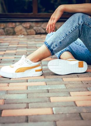 Женские кроссовки puma cali sport white yellow7 фото